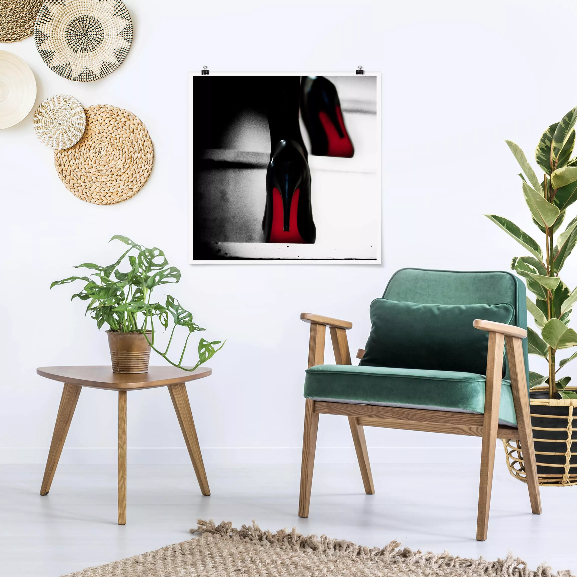 Poster Schwarz-Weiß - Quadrat High Heels in Rot günstig online kaufen