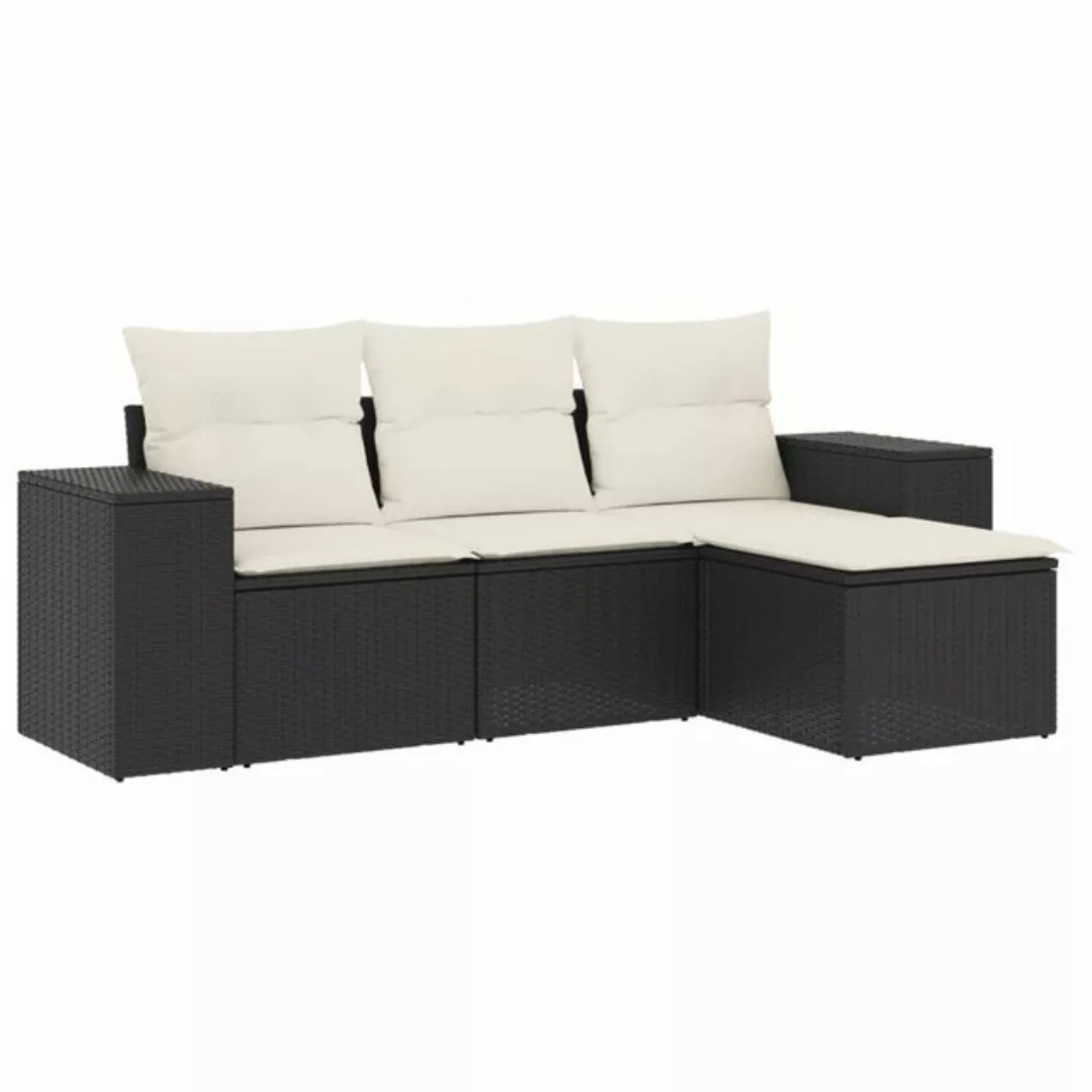 vidaXL Loungesofa 4-tlg. Garten-Sofagarnitur mit Kissen Schwarz Poly Rattan günstig online kaufen