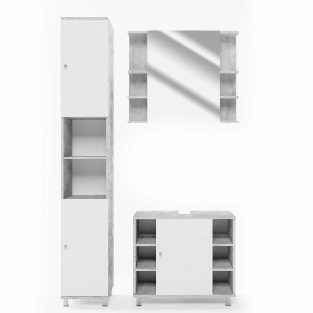 Vicco Badmöbel-Set Fynn, Beton/Weiß, 3 Teile, günstig online kaufen