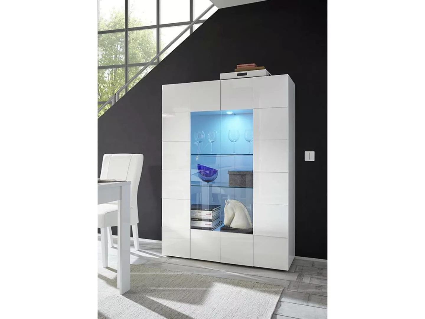Vitrinenschrank mit 2 Türen + LEDs - Weiß lackiert - CALISTO günstig online kaufen