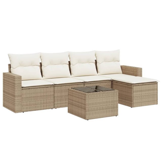 vidaXL Sofaelement 6-tlg. Garten-Sofagarnitur mit Kissen Beige Poly Rattan günstig online kaufen