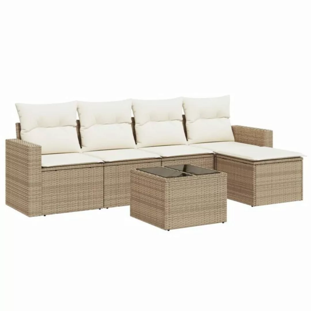 vidaXL Sofaelement 6-tlg. Garten-Sofagarnitur mit Kissen Beige Poly Rattan günstig online kaufen