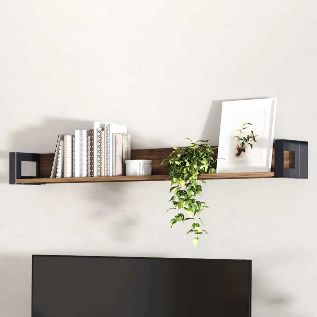 Wohnzimmerregal aus Akazie Massivholz und Metall Wandmontage günstig online kaufen