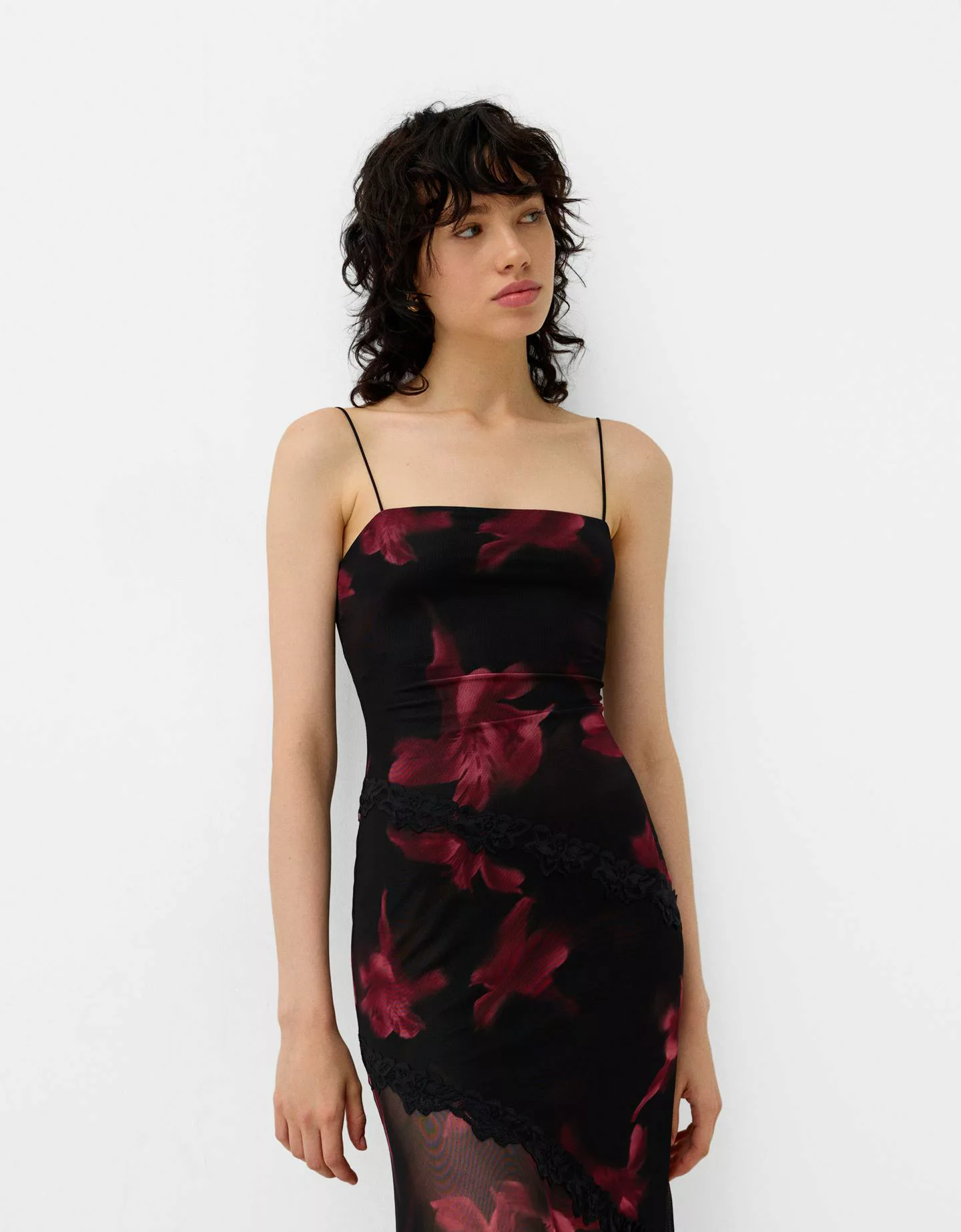 Bershka Trägerkleid Maxilänge Mit Print Damen M Schwarz günstig online kaufen