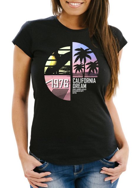 MoonWorks Print-Shirt Damen T-Shirt California Surfing Slim Fit Moonworks® günstig online kaufen