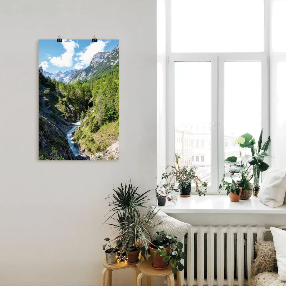 Artland Wandbild "Fluss schlängelt sich durch Tal", Berge, (1 St.), als Lei günstig online kaufen