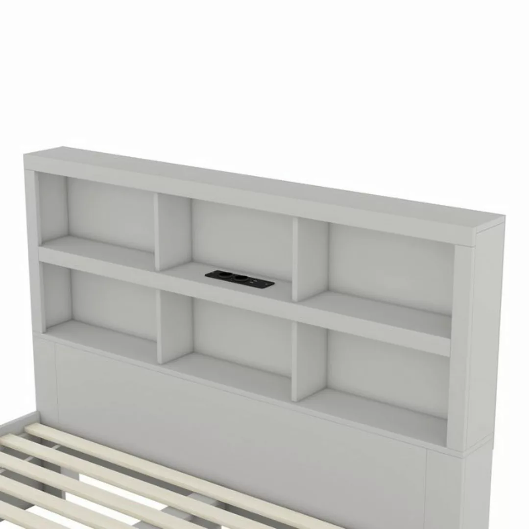 Merax Holzbett 160x200cm mit 6 Fächern und 2 Schubladen, Doppelbett Kingsiz günstig online kaufen