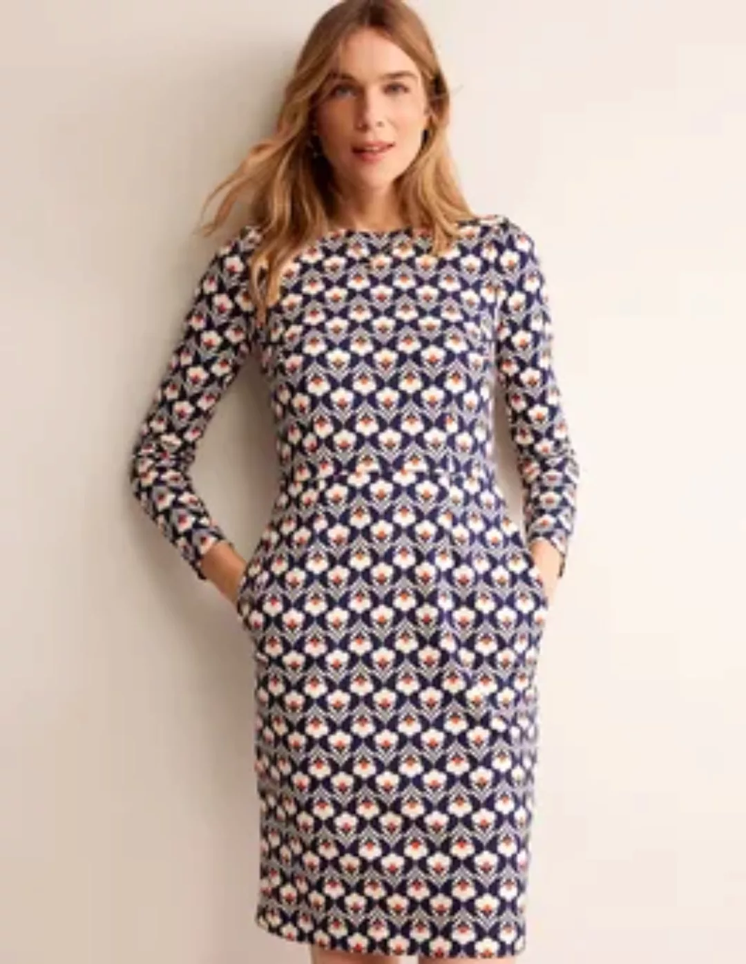 Penelope Jersey-Kleid Damen Boden, Marineblau, Blütenkopf günstig online kaufen