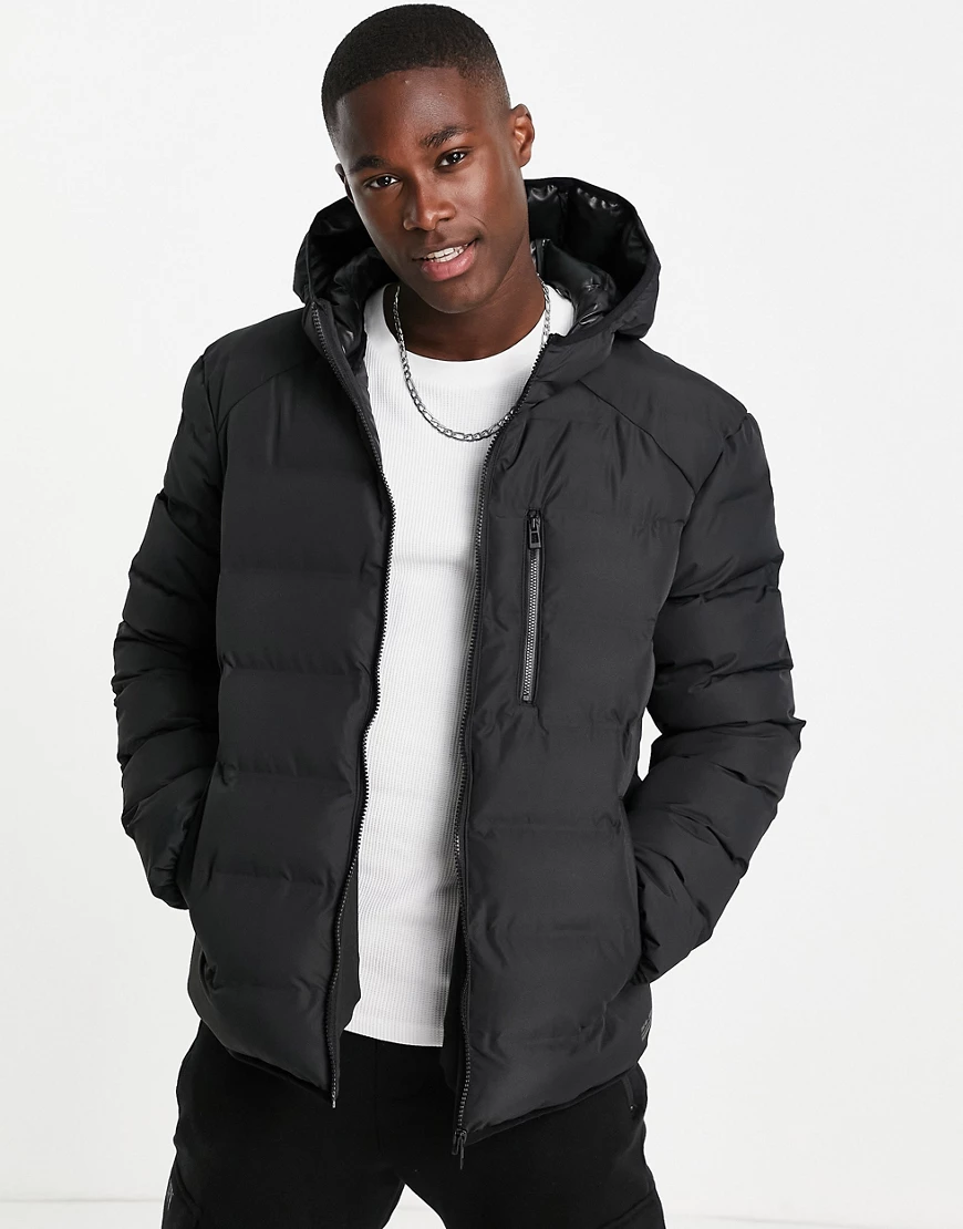 Topman – Wattierte Steppjacke aus recyceltem Material in Schwarz günstig online kaufen