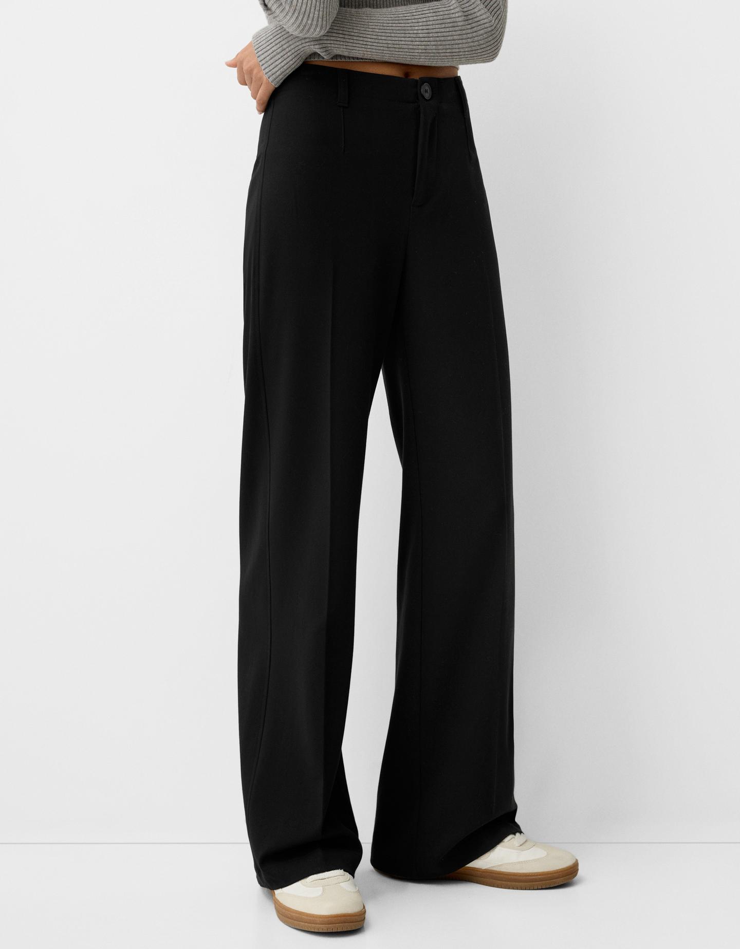 Bershka Wide Leg Tailoring-Hose Damen 38 Schwarz günstig online kaufen