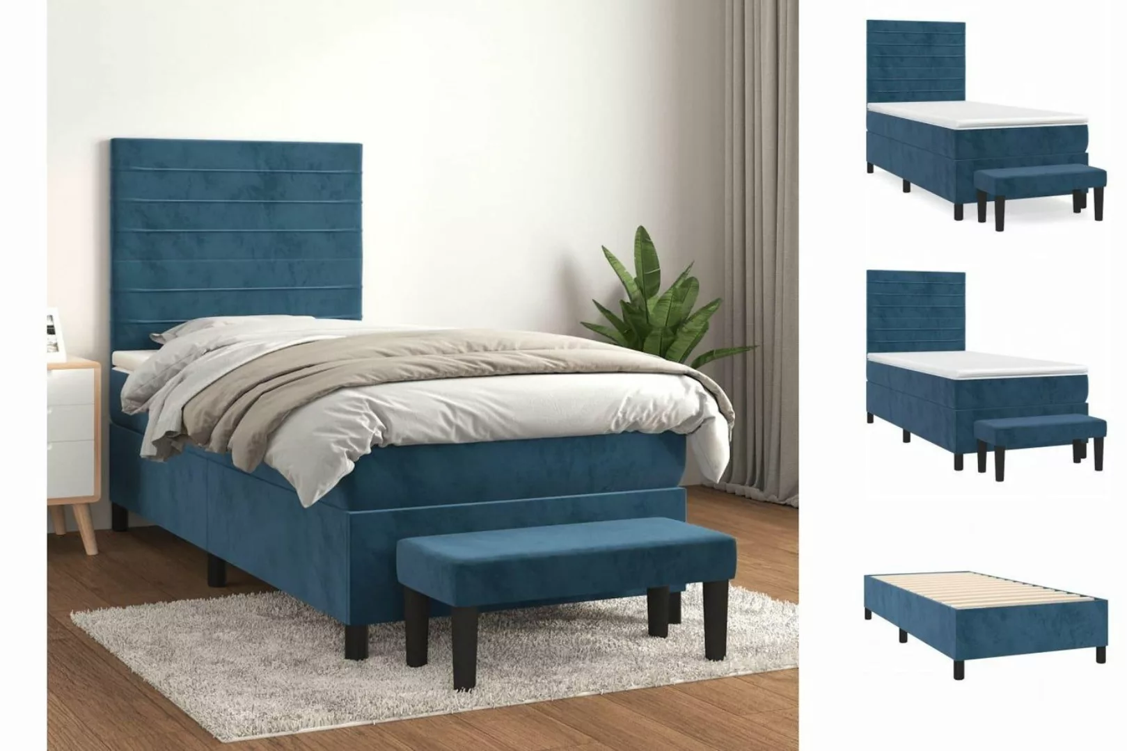 vidaXL Boxspringbett Boxspringbett mit Matratze Dunkelblau 100x200 cm Samt günstig online kaufen