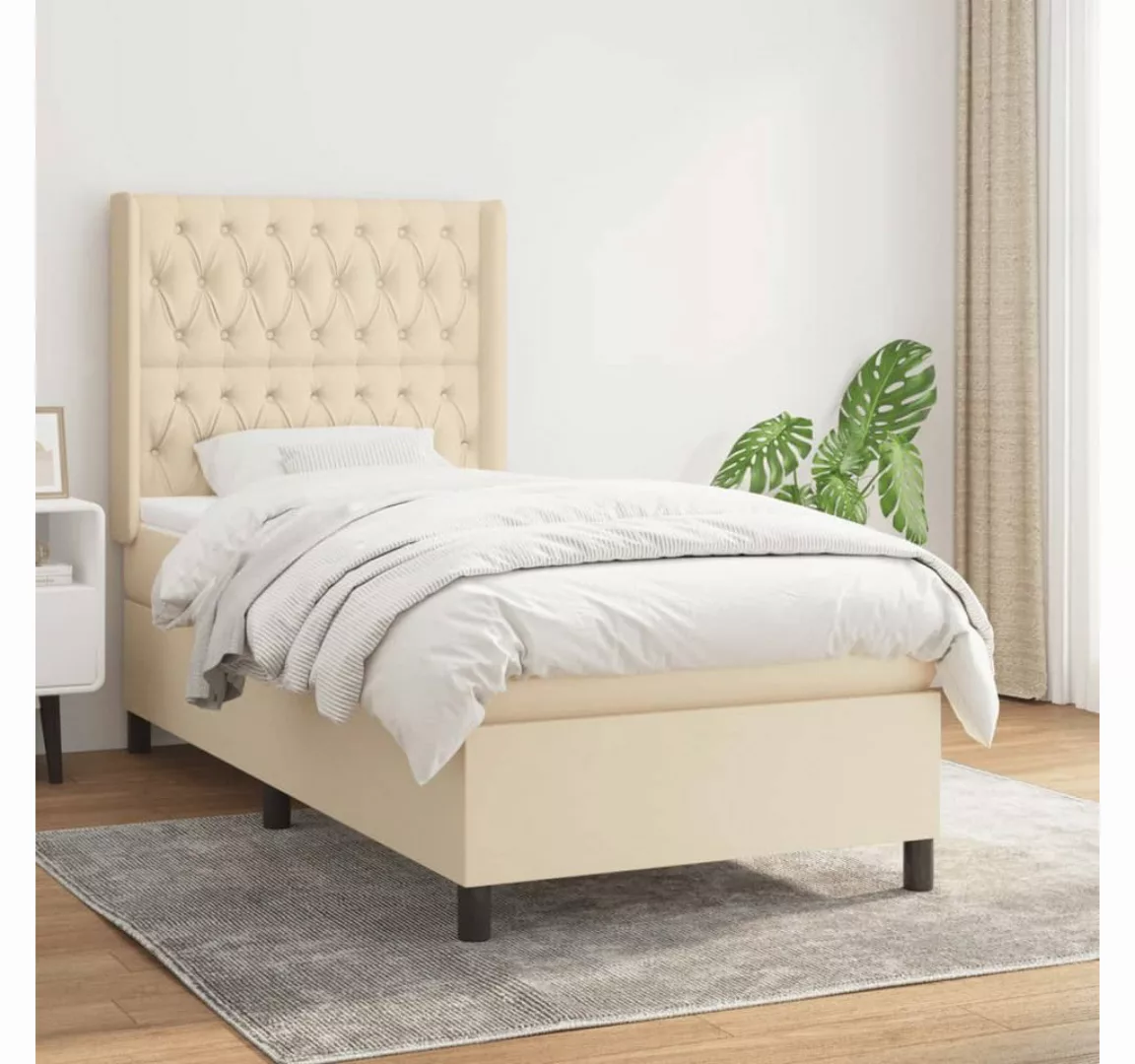 vidaXL Boxspringbett Boxspringbett mit Matratze Creme 100x200 cm Stoff Bett günstig online kaufen