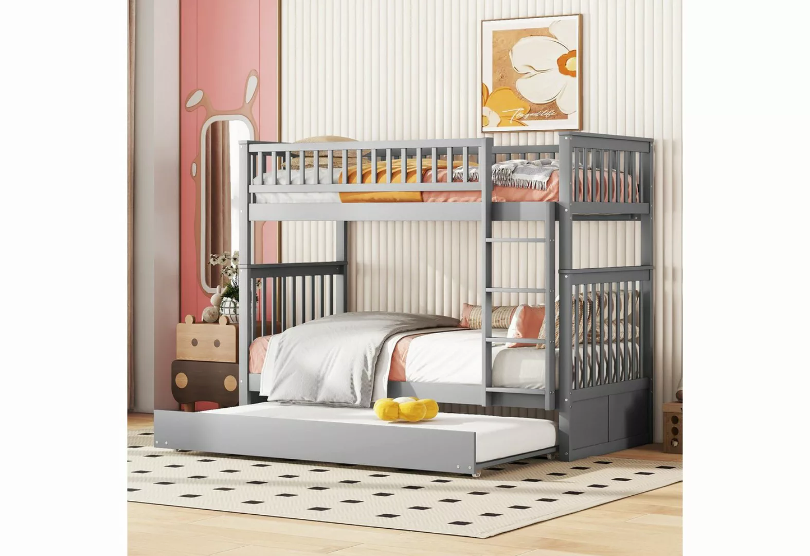 Gotagee Etagenbett Etagenbett 90x200 Kinderbett Dreierbett mit Ausziehbett günstig online kaufen