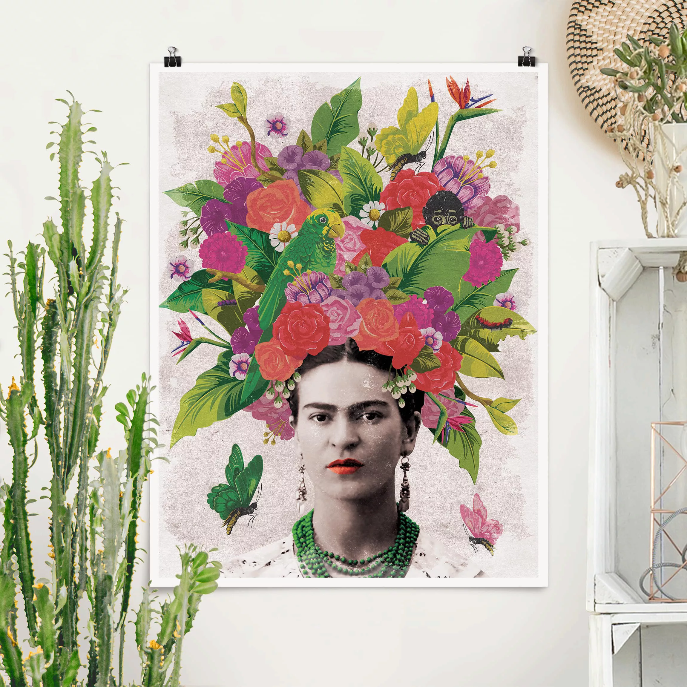 Poster Kunstdruck - Hochformat Frida Kahlo - Blumenportrait günstig online kaufen