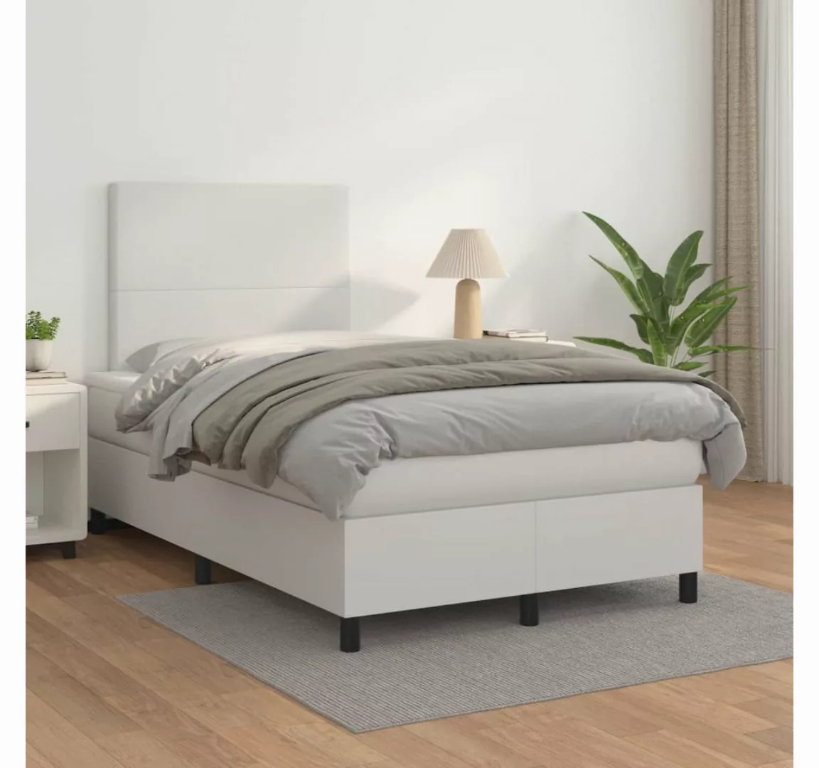 vidaXL Boxspringbett, Boxspringbett mit Matratze Weiß 120x200 cm Kunstleder günstig online kaufen