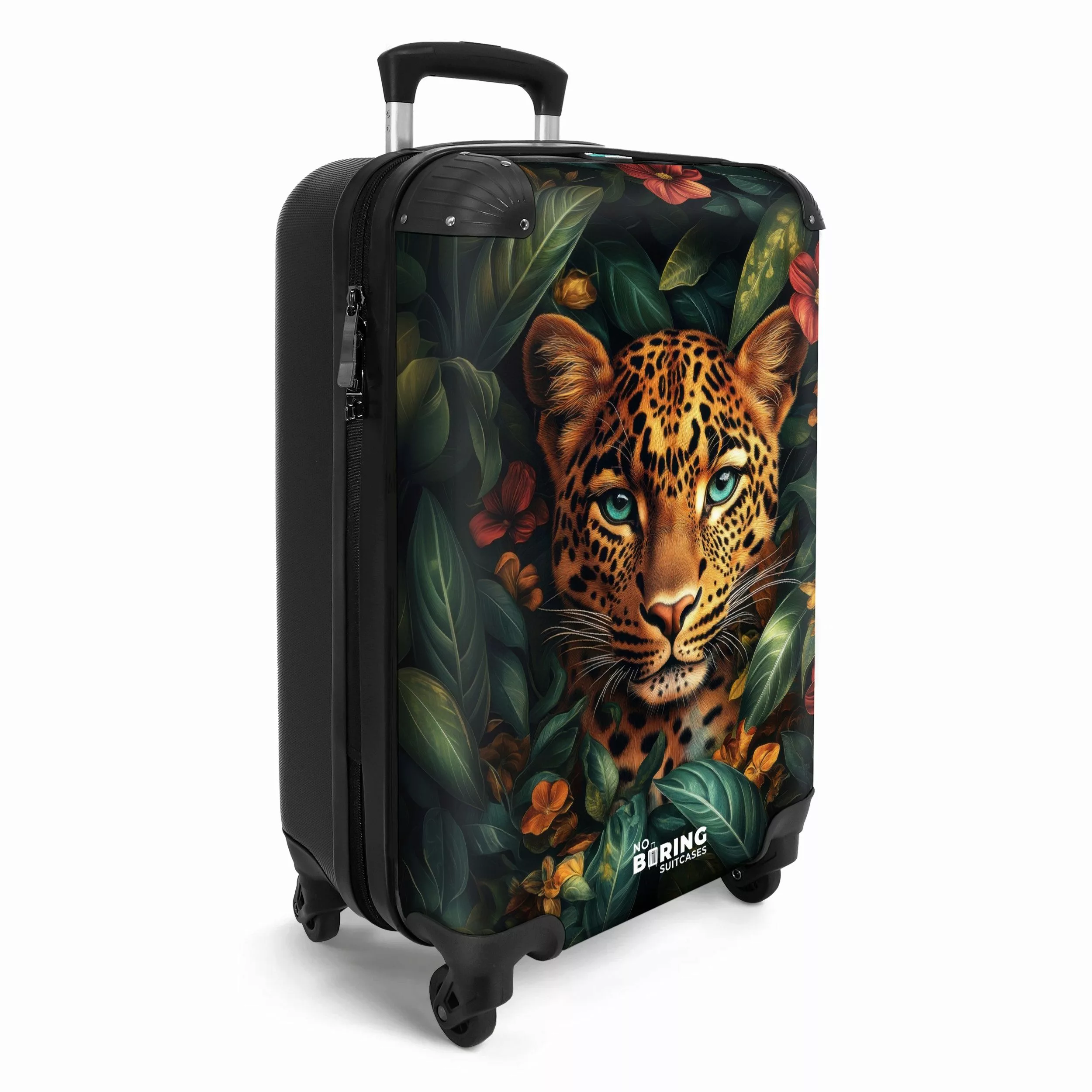 NoBoringSuitcases.com© Hartschalen-Trolley Leopard zwischen tropischen Blum günstig online kaufen