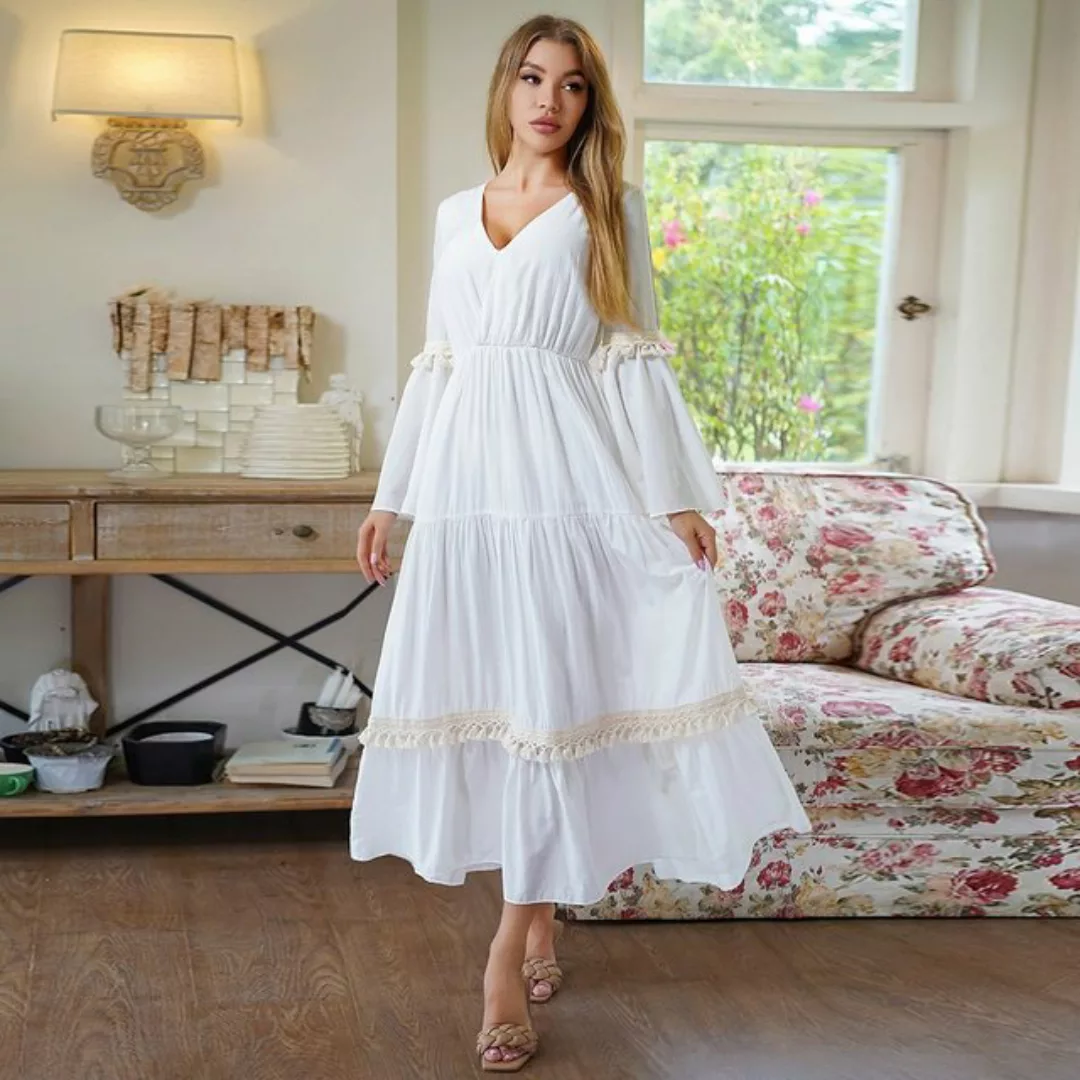 RUZU UG Abendkleid Damen kleid Langarm V-Ausschnitt Cocktailkleid Bankettkl günstig online kaufen