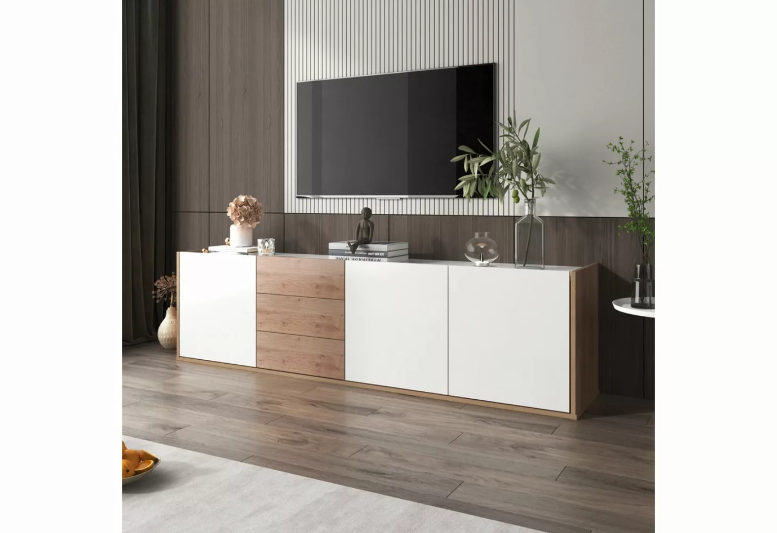 OKWISH TV-Schrank Lowboard Fernsehtisch (mit 3 Schubladen und 3 Türen) mit günstig online kaufen