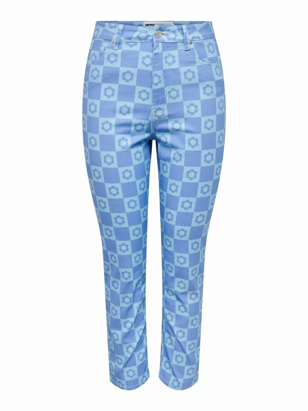 ONLY Neoemily Gemusterte High Waist Straight Fit Jeans Damen Blau günstig online kaufen