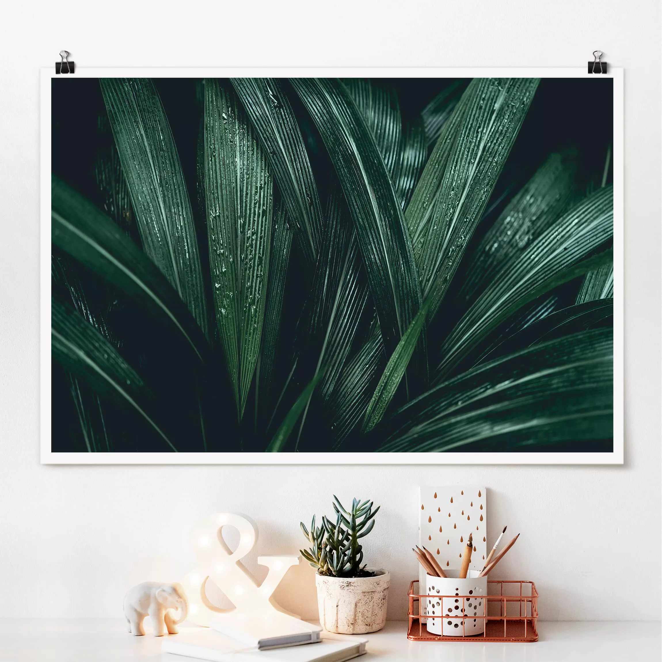 Poster Blumen - Querformat Grüne Palmenblätter günstig online kaufen