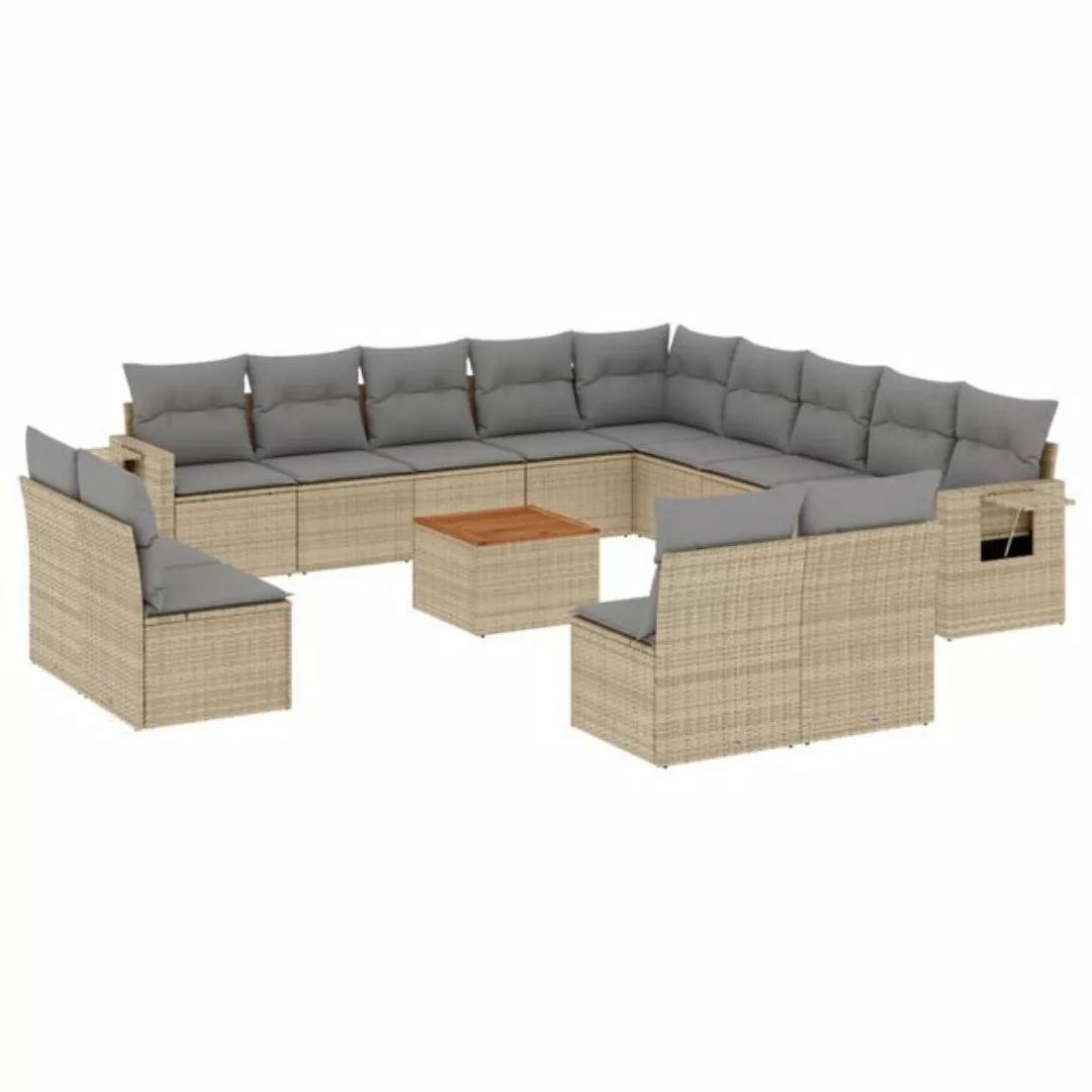 vidaXL Sofaelement 14-tlg. Garten-Sofagarnitur mit Kissen Beige Poly Rattan günstig online kaufen