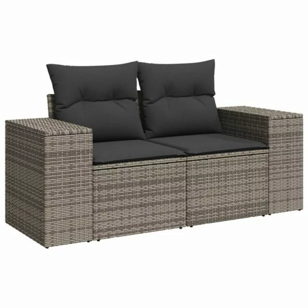 vidaXL Loungesofa Gartensofa 2-Sitzer mit Kissen Grau Poly Rattan günstig online kaufen