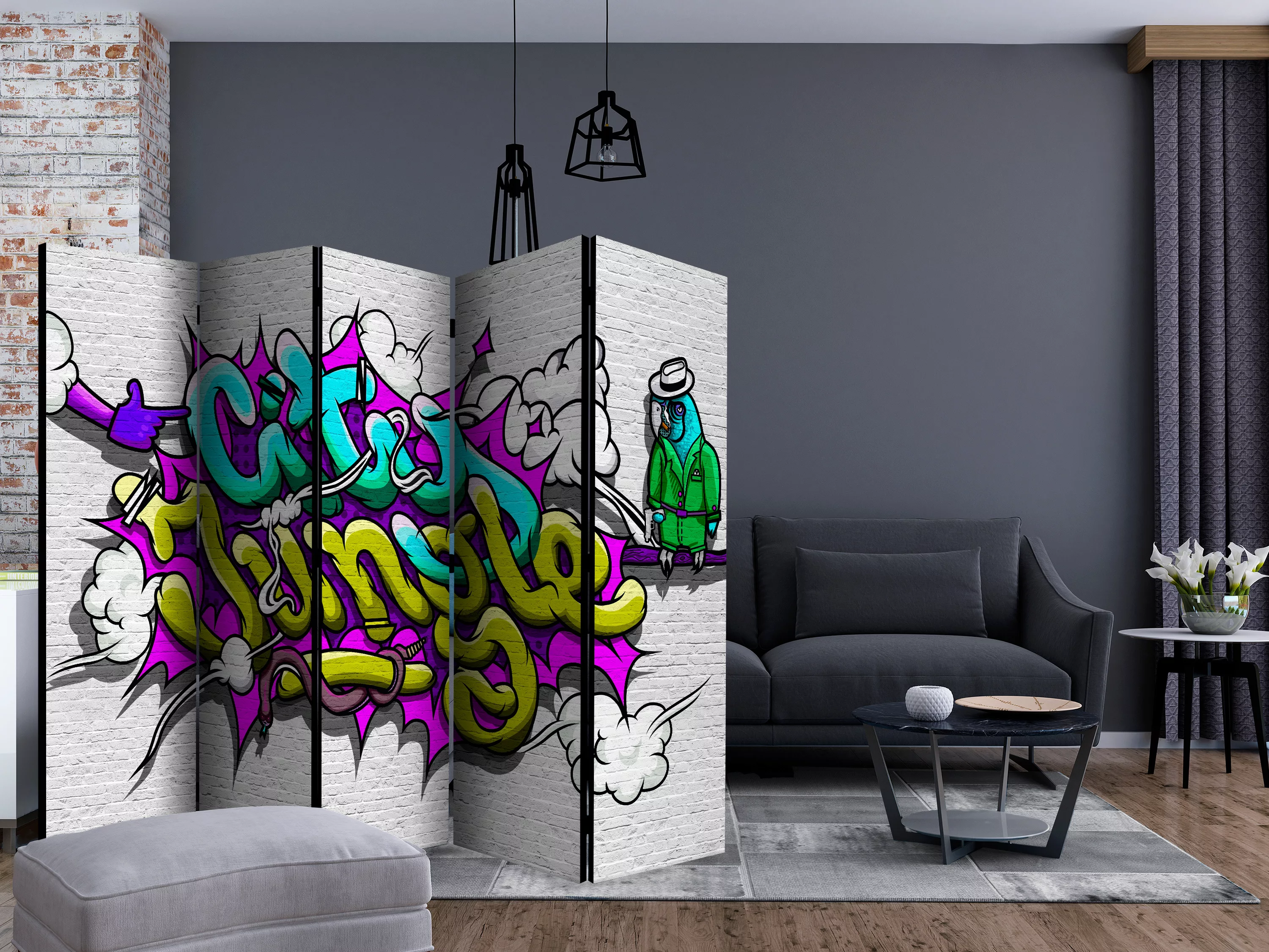 5-teiliges Paravent - City Jungle - Graffiti Ii [room Dividers] günstig online kaufen