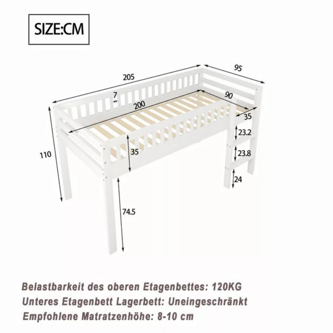 KoDise Kinderbett Kinderbett mit Lattenrost, mit Sicherheitsleiter, weiß 90 günstig online kaufen