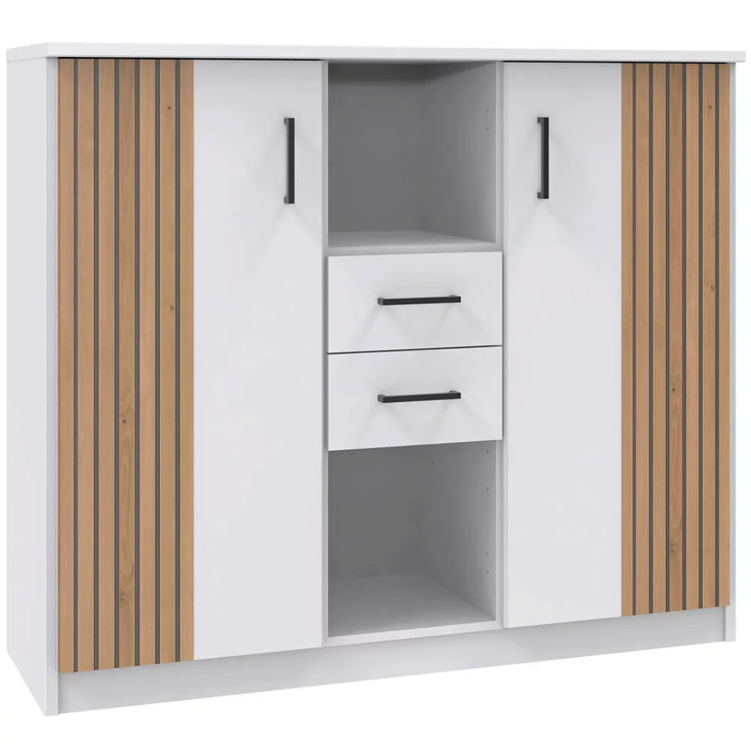 Highboard modern in weiß mit Akustikpaneel-Optik RICCIONE-43 günstig online kaufen