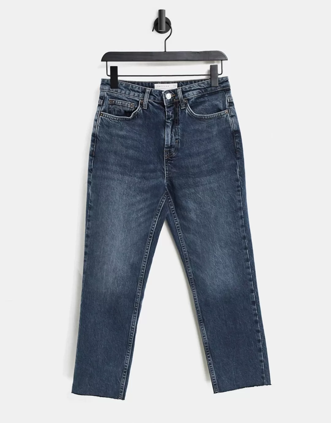 Topshop – Ungesäumte Straight Jeans in Rauchblau günstig online kaufen