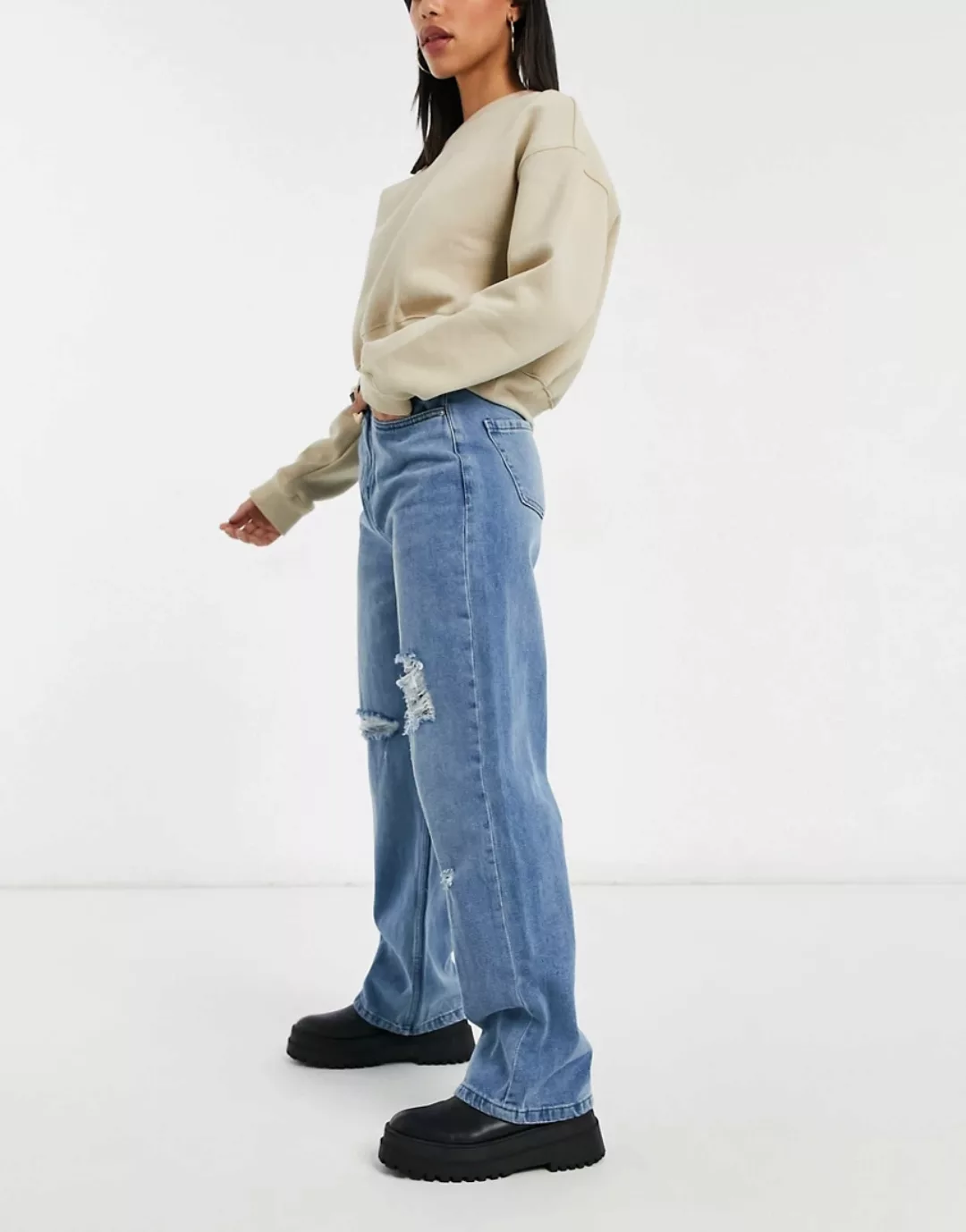 Urban Bliss – Gerissene Jeans mit hohem Bund und weitem Bein in heller Wasc günstig online kaufen