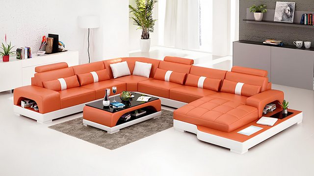 Xlmoebel Ecksofa Luxuriöses Ecksofa in U-Form mit Couchtisch in Orange aus günstig online kaufen