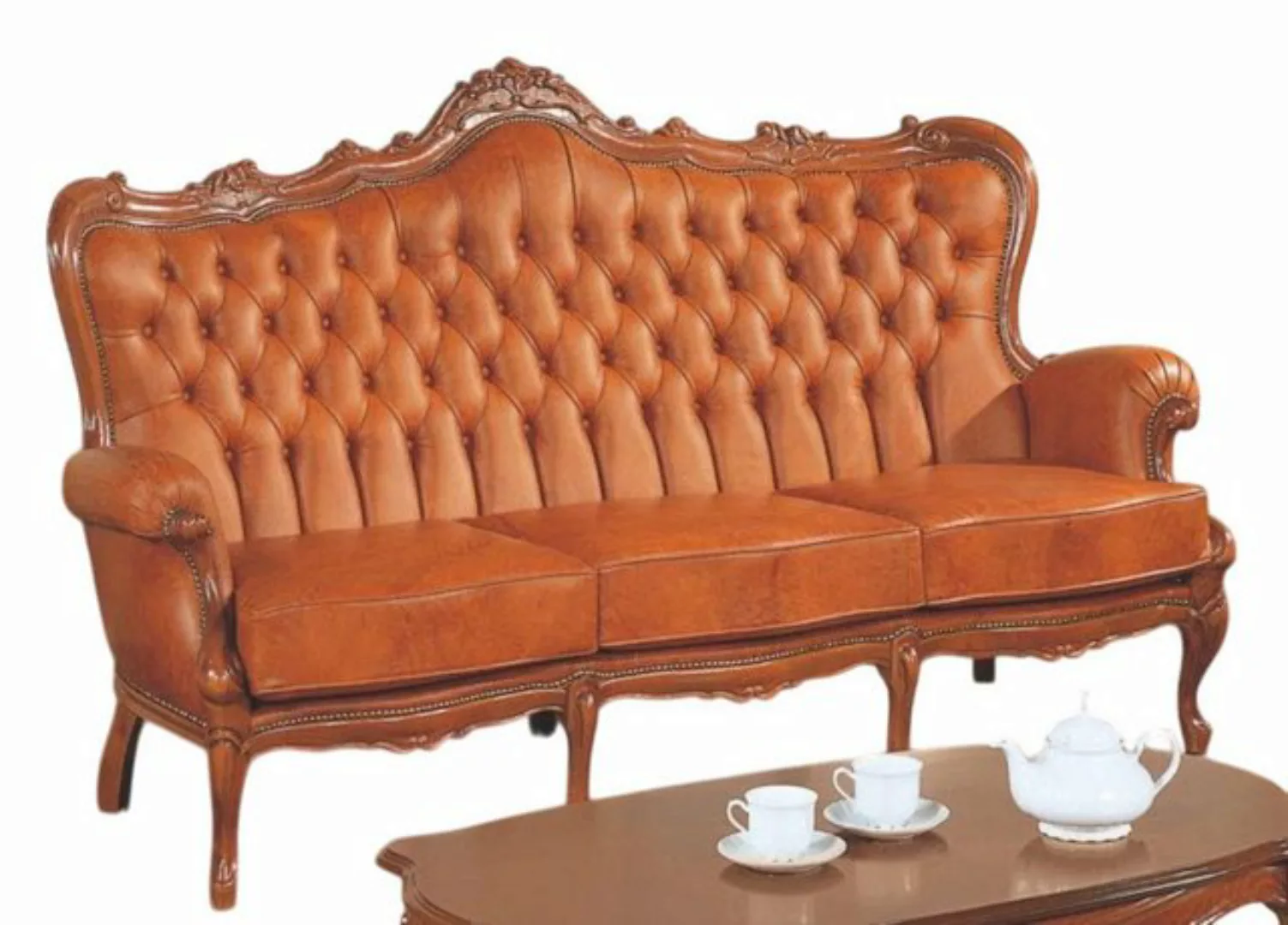 Xlmoebel Sofa Hochwertiges 3-Sitzer-Sofa in braunem Leder im Art-déco-Stil günstig online kaufen