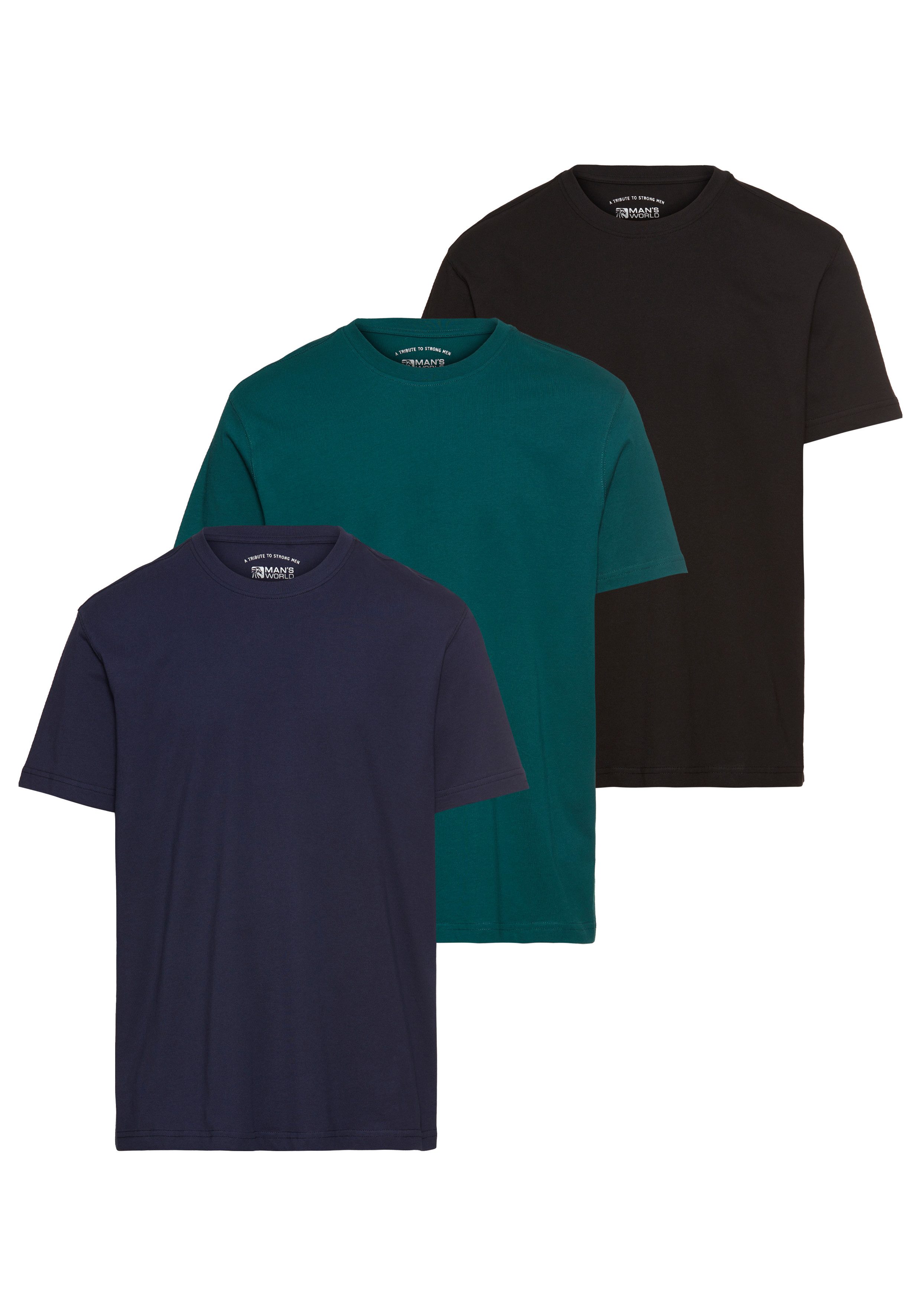 Mans World T-Shirt "neue Farben", (3er-Pack), Kurzarm, unifarben, Rundhals, günstig online kaufen