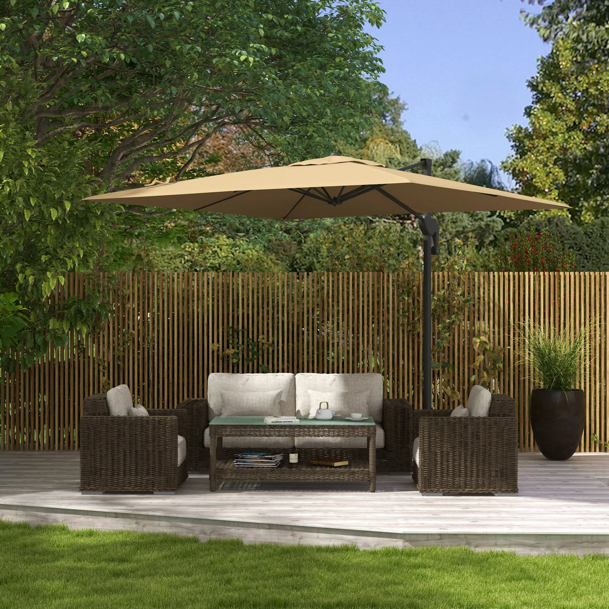 Outsunny Freischwinger Gartenschirm, quadratisch, 360° drehbar, mit hydraul günstig online kaufen