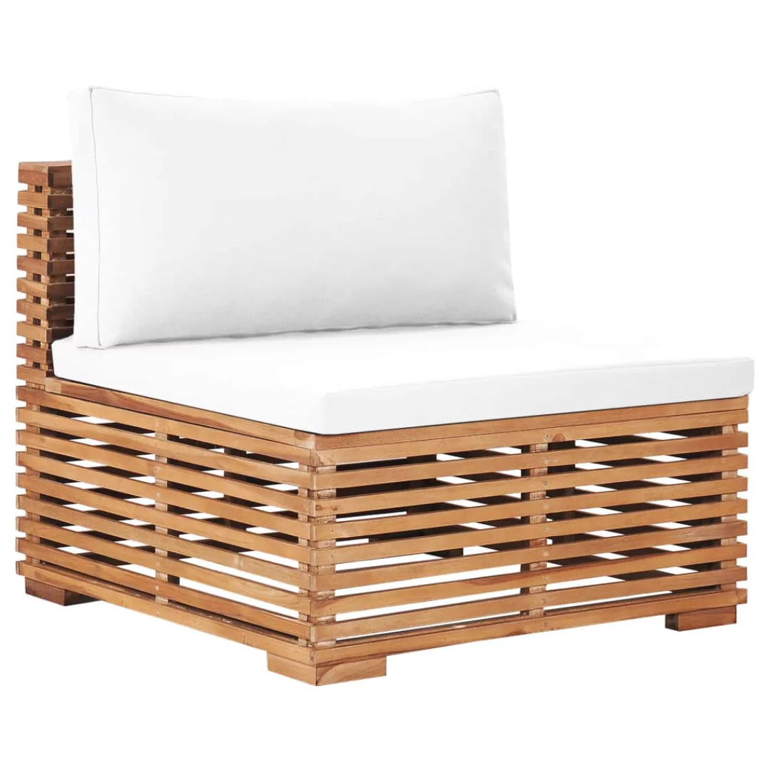 Garten-mittelsofa Mit Cremeweißer Auflage Massivholz Teak günstig online kaufen