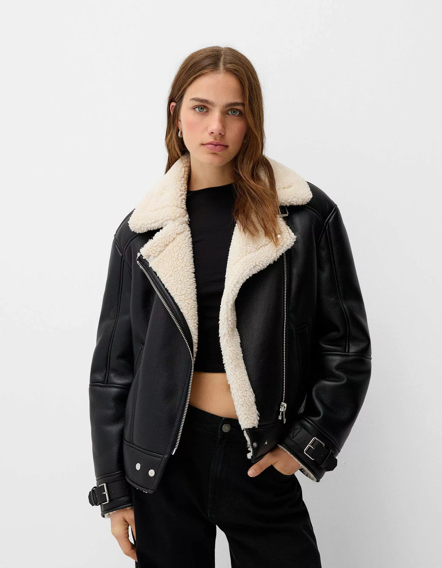 Bershka Doubleface-Bikerjacke Damen Xs Schwarz günstig online kaufen