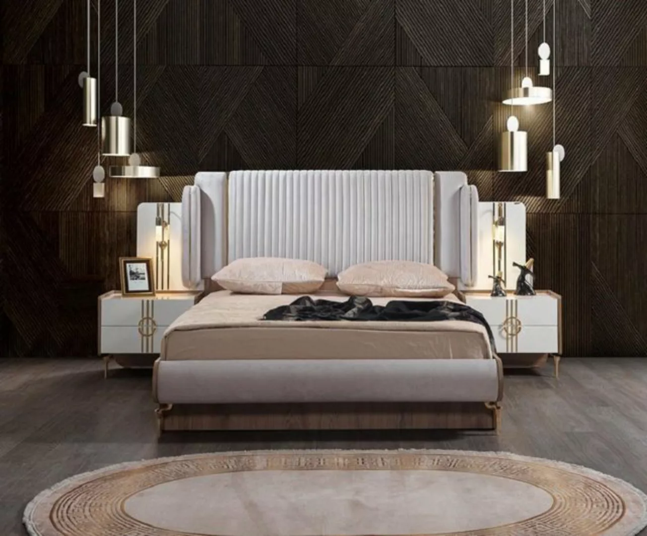 JVmoebel Bett Bett Polster Design Luxus Doppel Hotel Betten Gold Luxus Hote günstig online kaufen