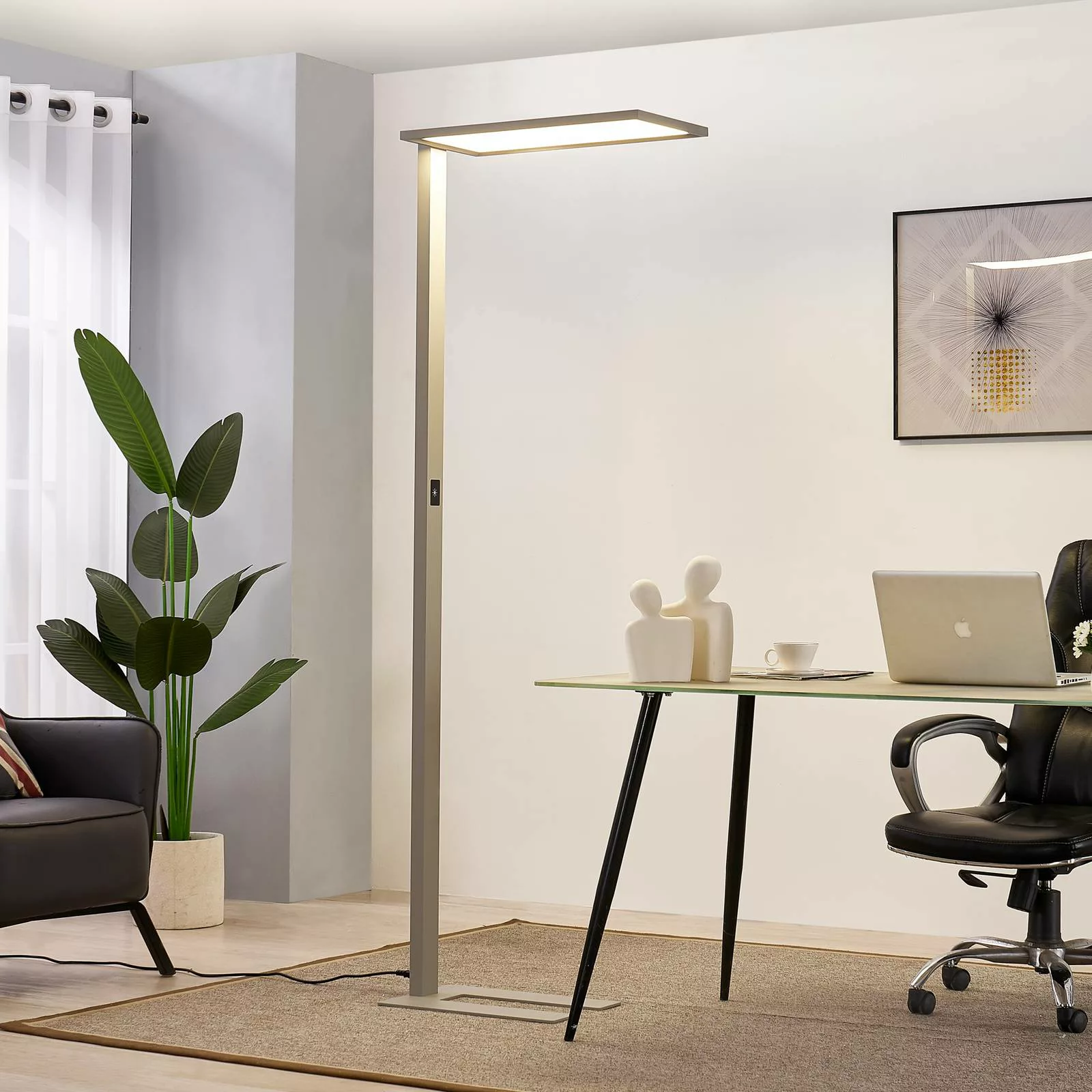 Prios Taronis LED-Büro-Stehlampe, Dimmer, silber günstig online kaufen