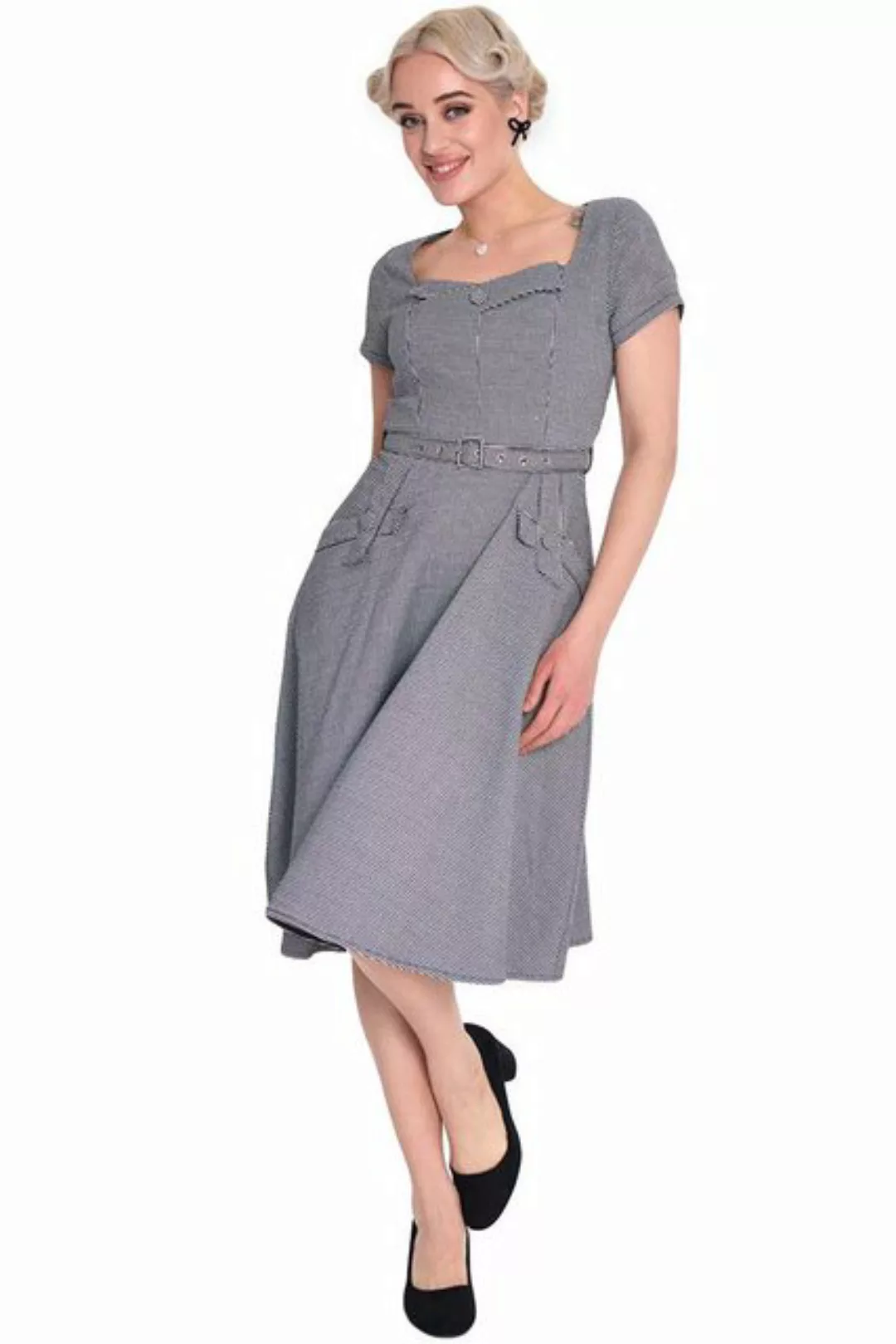 Voodoo Vixen A-Linien-Kleid Houndstooth Flare Dress Vintage Rockabilly Retr günstig online kaufen