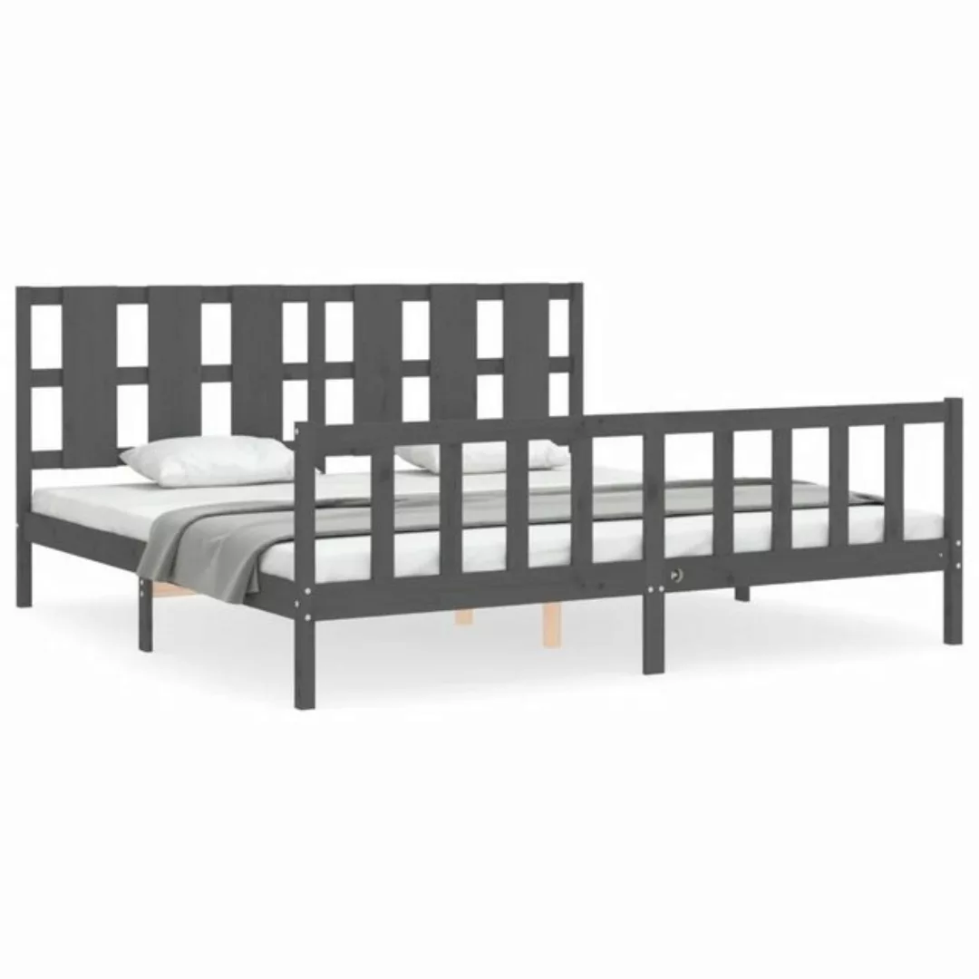 furnicato Bett Massivholzbett mit Kopfteil Grau 200x200 cm günstig online kaufen