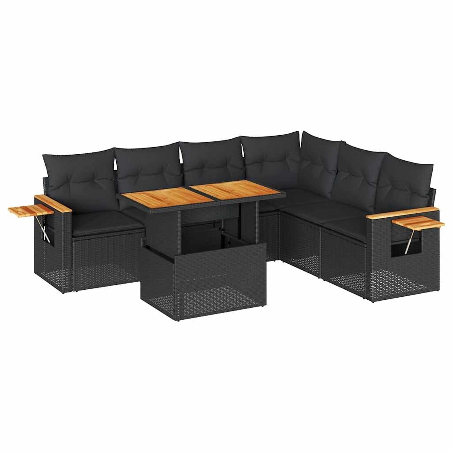 vidaXL 7-Tlg Garten-Sofagarnitur mit Kissen Schwarz Poly Rattan 3327604 günstig online kaufen