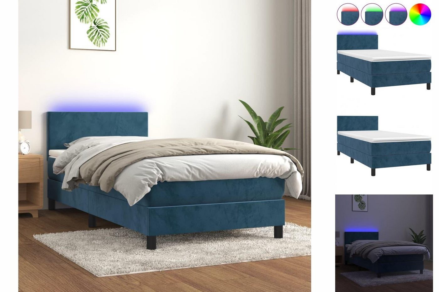 vidaXL Bettgestell Boxspringbett mit Matratze LED Dunkelblau 90x200 cm Samt günstig online kaufen