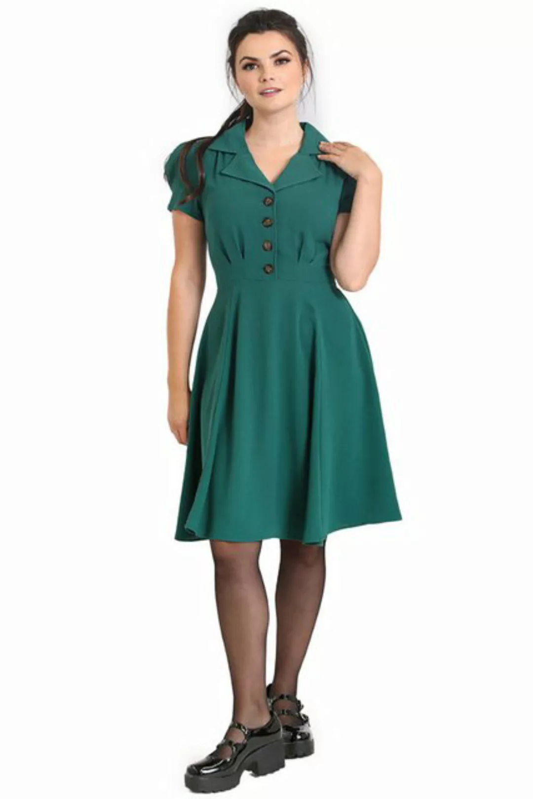 Hell Bunny A-Linien-Kleid Vera Lynn Grün Retro Vintage Swingkleid Rockabill günstig online kaufen