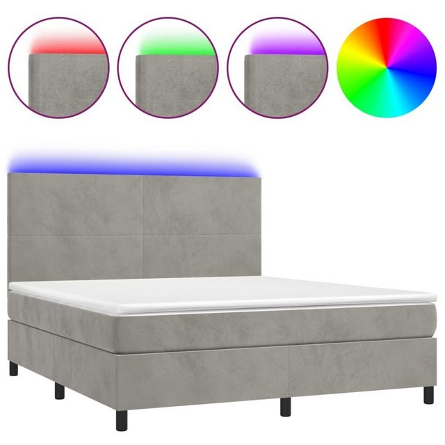 vidaXL Bettgestell Boxspringbett mit Matratze LED Hellgrau 180x200 cm Samt günstig online kaufen