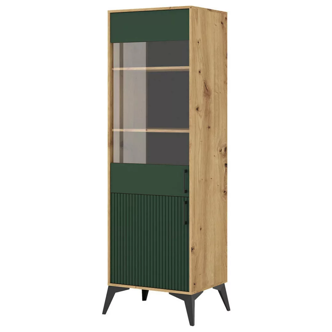 Vitrine LUGO Eiche Artisan Nachbildung grün softmatt B/H/T: ca. 55,9x197,6x günstig online kaufen