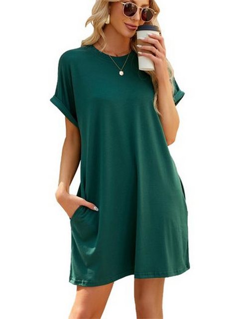 KIKI Sommerkleid Damen T-Shirt Kleid Rundhals einfarbig Blusenkleid Strandk günstig online kaufen