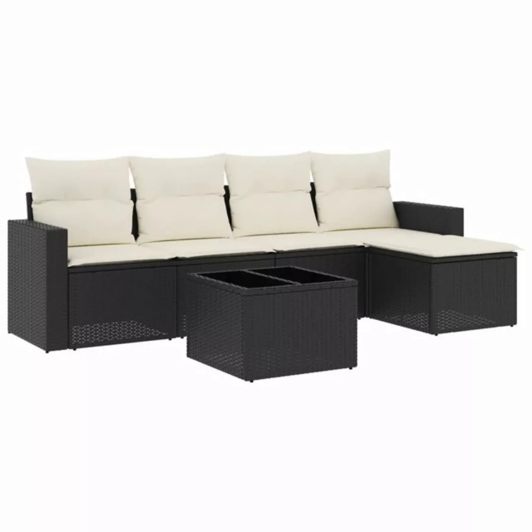 vidaXL Sofaelement 6-tlg. Garten-Sofagarnitur mit Kissen Schwarz Poly Ratta günstig online kaufen