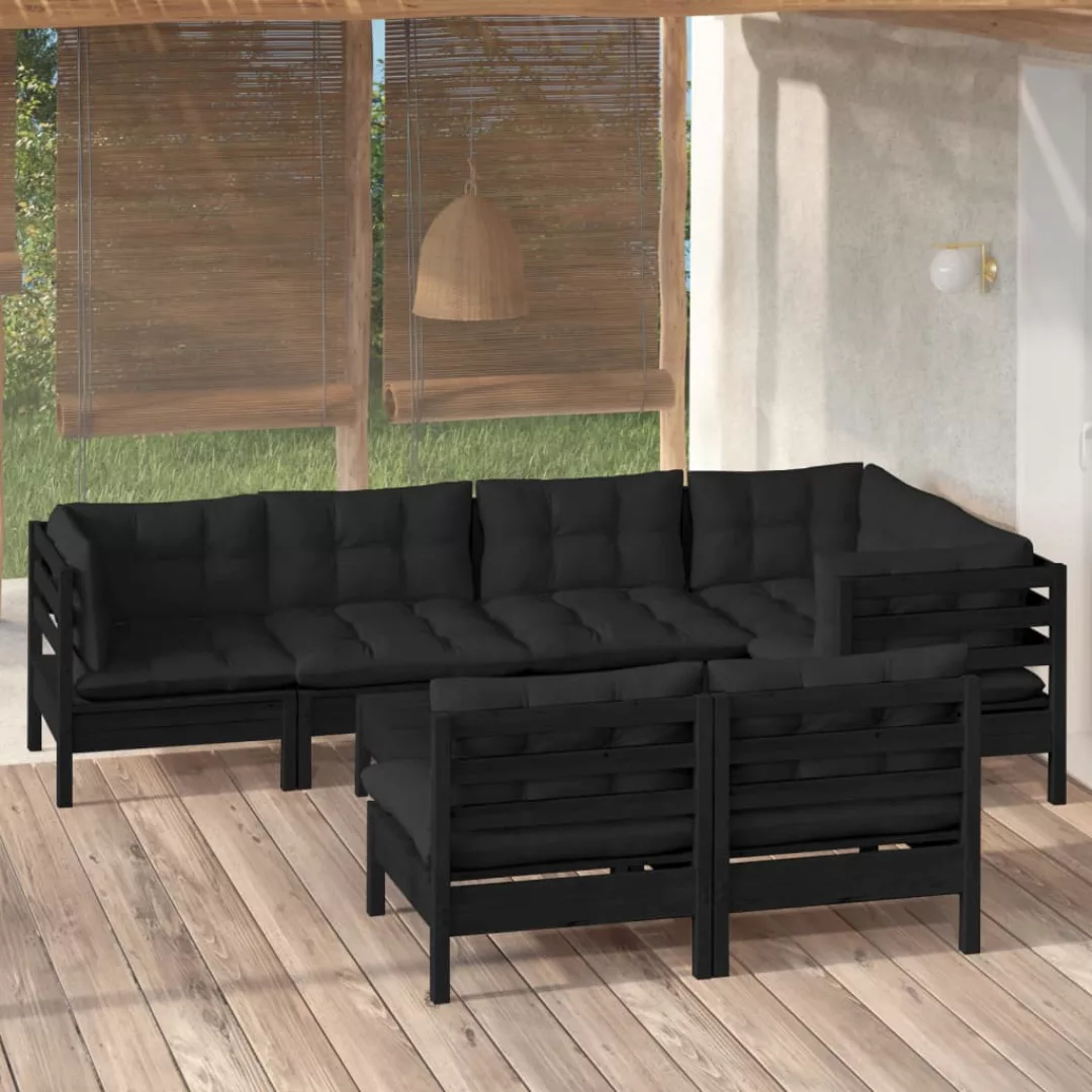 8-tlg. Garten-lounge-set Mit Kissen Schwarz Massivholz Kiefer günstig online kaufen