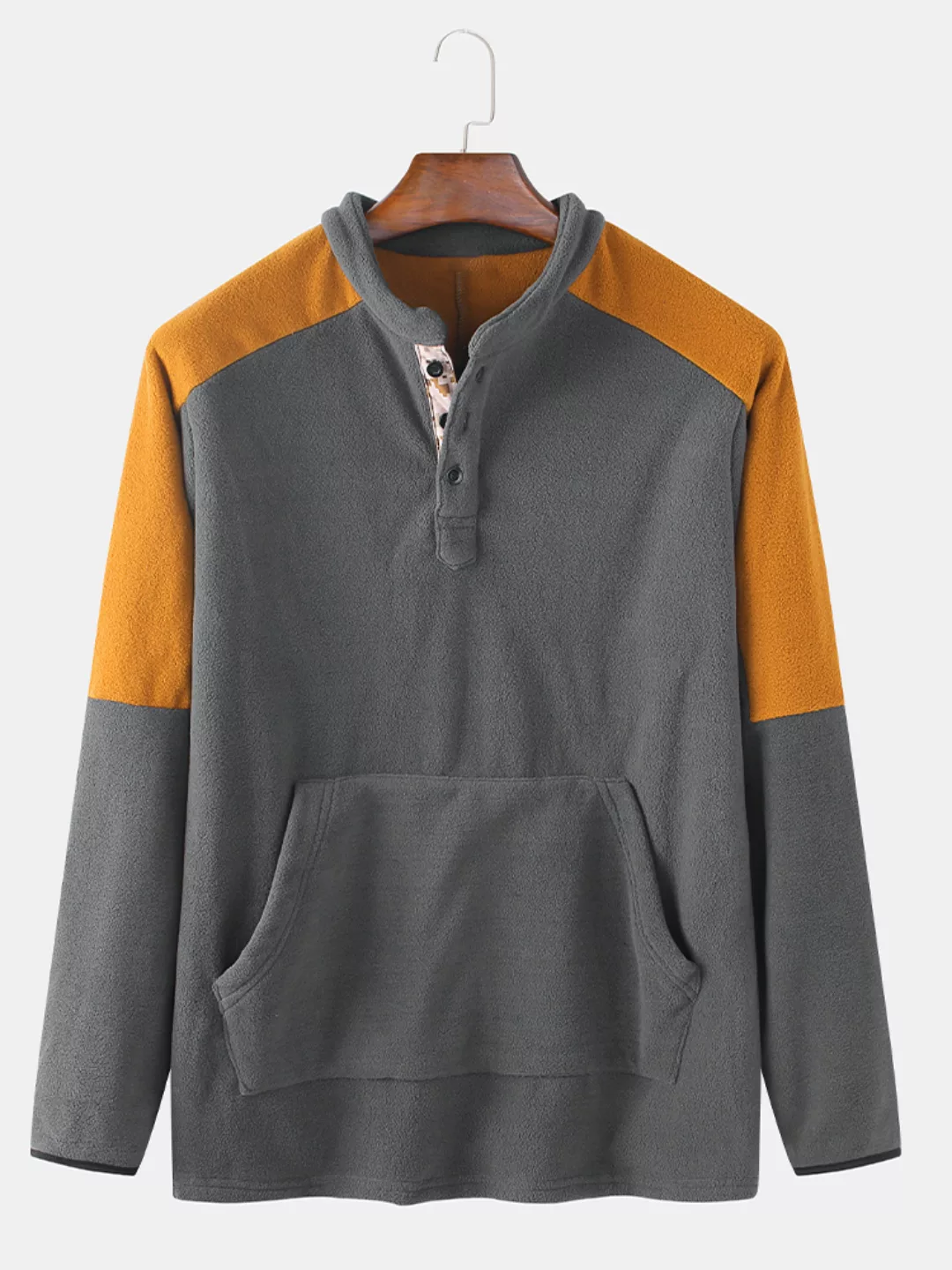 Herren Kontrast Patchwork Button Up Fleece Casual Pouch Pocket Sweatshirts günstig online kaufen